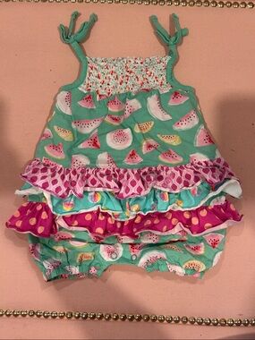 Matilda Jane Size 6-12M Mint Green Watermelon Tiered Romper